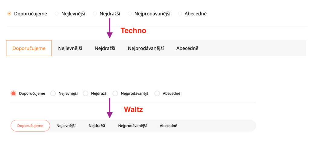 Appearance changes from radio inputs to tabs (on Techno and Waltz templates)
